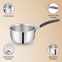 India Gold Triply Stainless Steel Sauce Pan | Induction & Gas Compatible Pan with Heat-Resistant Handle