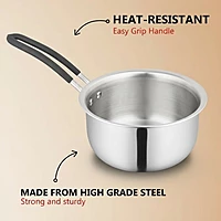 India Gold Triply Stainless Steel Sauce Pan | Induction & Gas Compatible Pan with Heat-Resistant Handle
