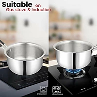India Gold Triply Stainless Steel Sauce Pan | Induction & Gas Compatible Pan with Heat-Resistant Handle