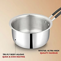 India Gold Triply Stainless Steel Sauce Pan | Induction & Gas Compatible Pan with Heat-Resistant Handle