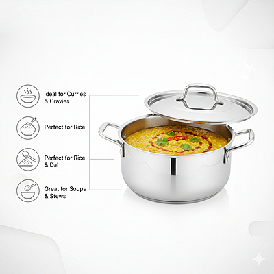 Onions Triply Stainless Steel Stew Pot with Lid, 3-Layer Induction and Gas Compatible