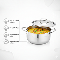 Garnny Kitchen Triply Stainless Steel Stew Pot with Lid, 3-Layer Induction and Gas Compatible