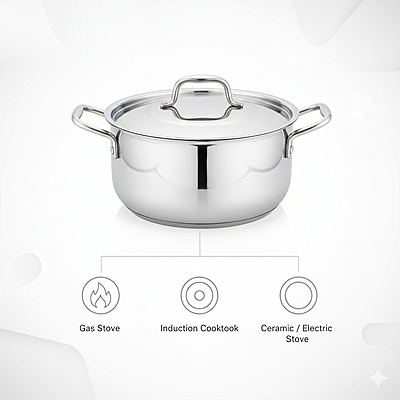 Garnny Kitchen Triply Stainless Steel Stew Pot with Lid, 3-Layer Induction and Gas Compatible