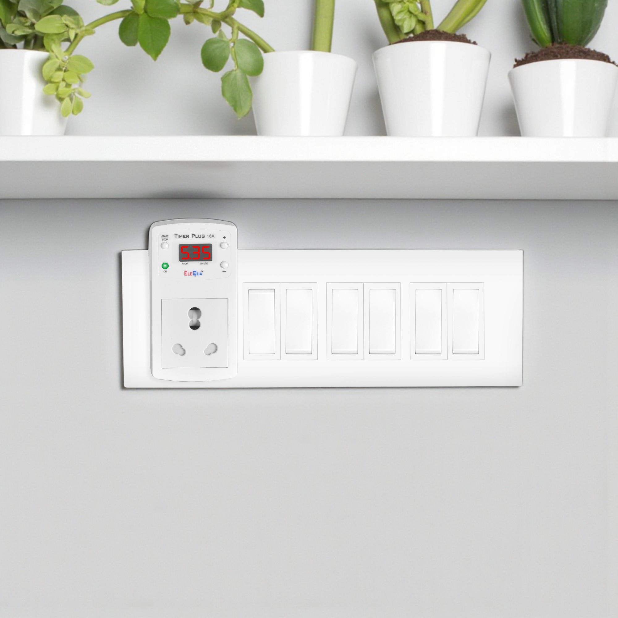 EleQua 16A Auto Power Cut-Off Timer Plug | Ideal for Pump, E-Bike Charger, Geyser & Home Appliances
