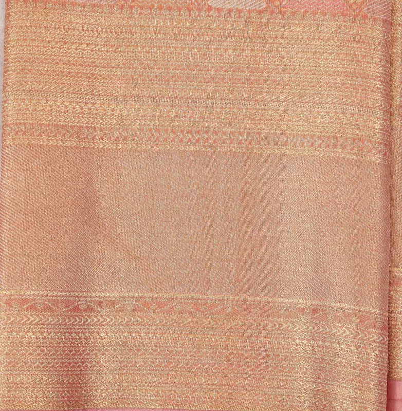 Peach orange Kanjivaram silk saree with zari border