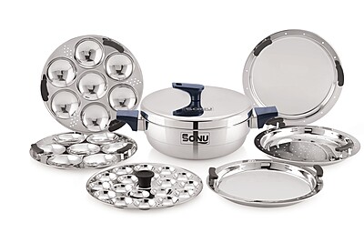 Sonu Tiros Triply Stainless Steel Multi-Kadai| Idli Maker, Dhokla Steamer, Steaming Plates