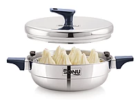 Sonu Tiros Triply Stainless Steel Multi-Kadai| Idli Maker, Dhokla Steamer, Steaming Plates