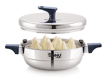 Sonu Tiros Triply Stainless Steel Multi-Kadai| Idli Maker, Dhokla Steamer, Steaming Plates