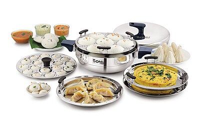Sonu Tiros Triply Stainless Steel Multi-Kadai| Idli Maker, Dhokla Steamer, Steaming Plates
