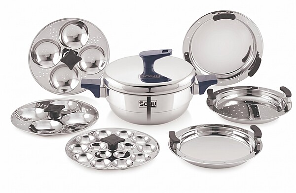 Sonu Tiros Triply Stainless Steel Multi-Kadai| Idli Maker, Dhokla Steamer, Steaming Plates