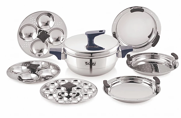 Sonu Tiros Triply Stainless Steel Multi-Kadai| Idli Maker, Dhokla Steamer, Steaming Plates