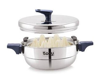 Sonu Tiros Triply Stainless Steel Multi-Kadai| Idli Maker, Dhokla Steamer, Steaming Plates