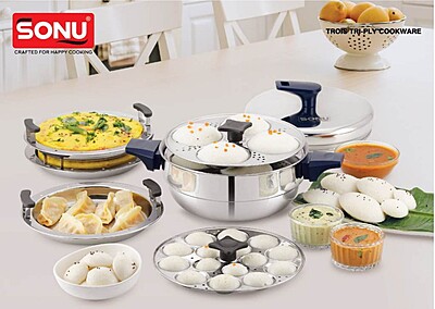 Sonu Tiros Triply Stainless Steel Multi-Kadai| Idli Maker, Dhokla Steamer, Steaming Plates