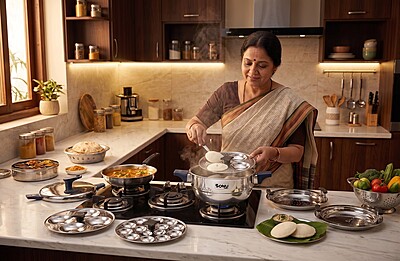 Sonu Tiros Triply Stainless Steel Multi-Kadai| Idli Maker, Dhokla Steamer, Steaming Plates