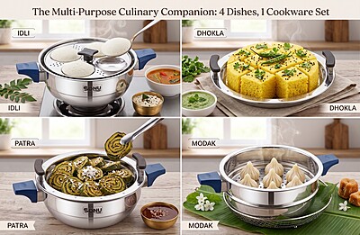 Sonu Tiros Triply Stainless Steel Multi-Kadai| Idli Maker, Dhokla Steamer, Steaming Plates
