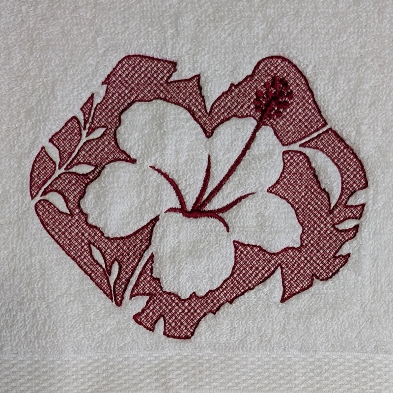 Tulip and Hibiscus Embroidered Hand Towel Set of 2