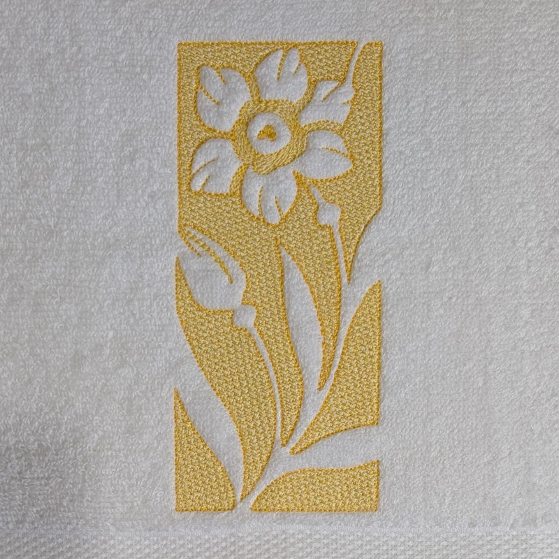 Daffodil and Cosmos Embroidered Hand Towel Set of 2