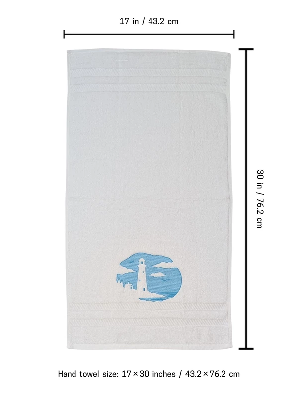 Seaside Lighthouse and Sun Embroidered Hand Towel Set of 2