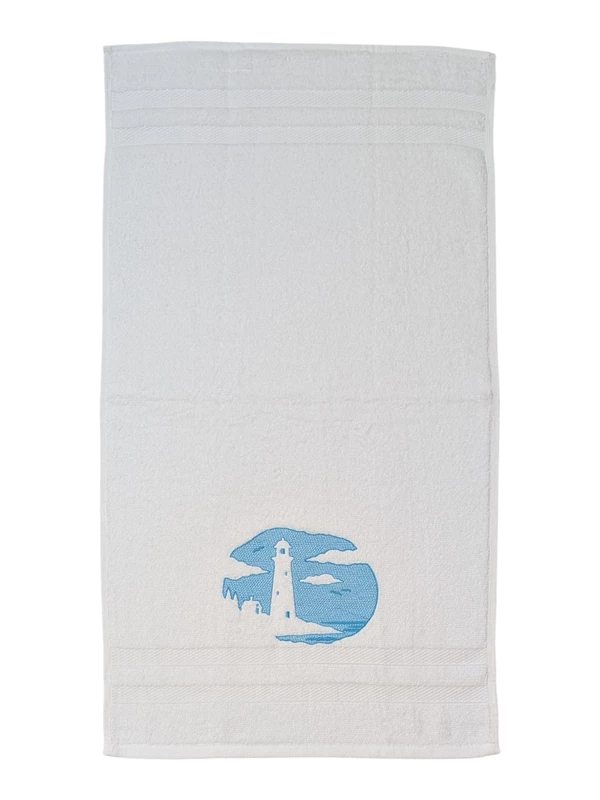 Seaside Lighthouse and Sun Embroidered Hand Towel Set of 2