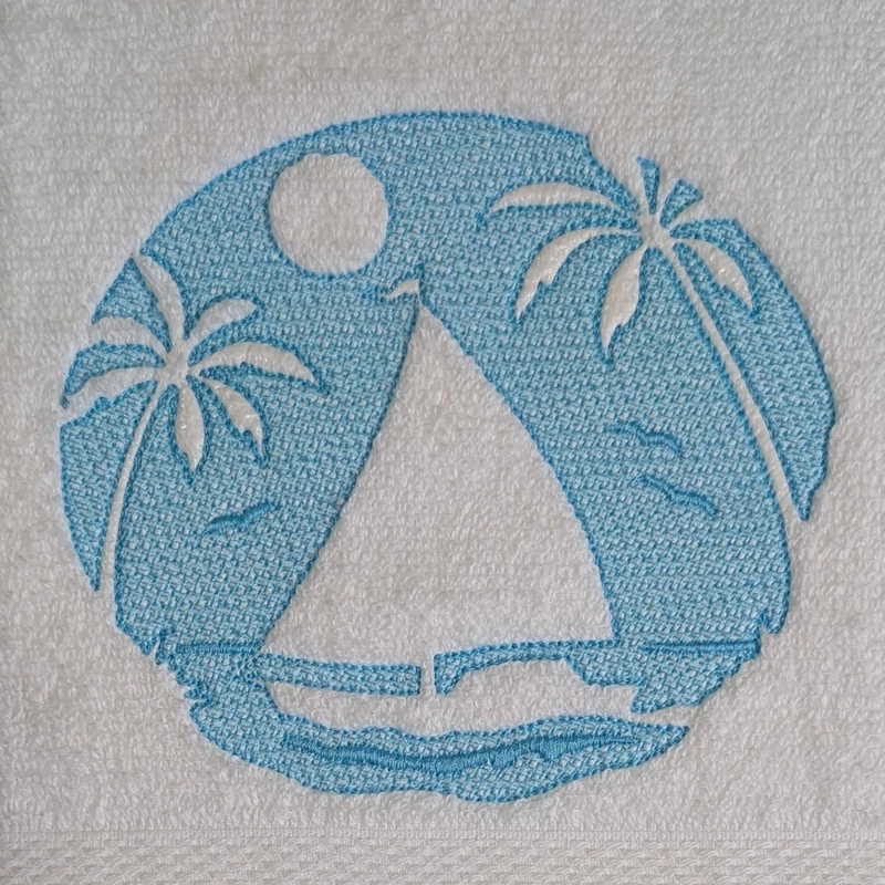 Dolphin and Tropical Sailboat Embroidered Hand Towel Set of 2