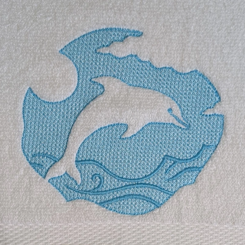 Dolphin and Tropical Sailboat Embroidered Hand Towel Set of 2