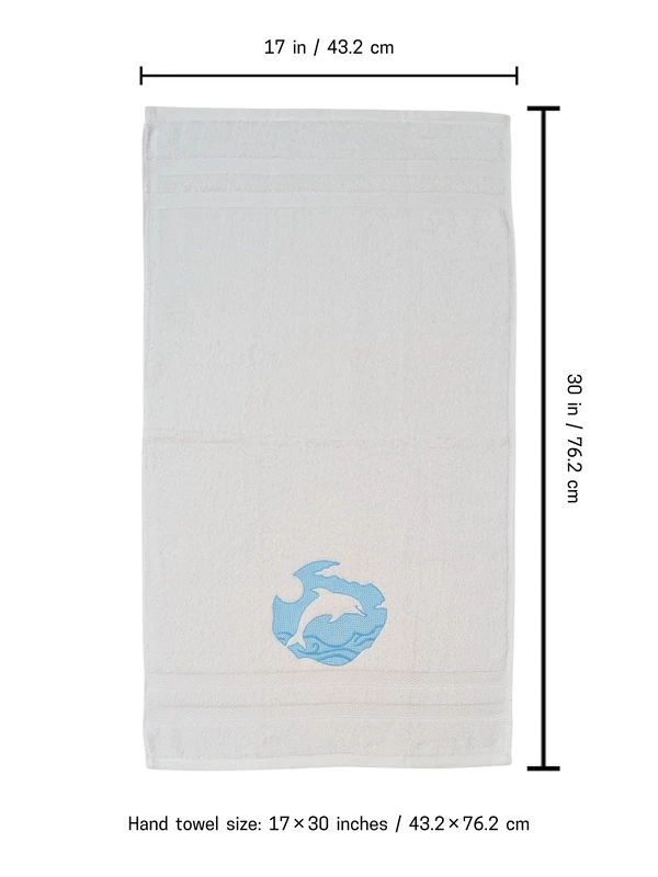 Dolphin and Tropical Sailboat Embroidered Hand Towel Set of 2