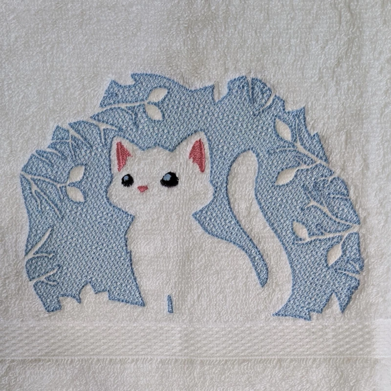 Cat and Dog Embroidered Hand Towel Set of 2