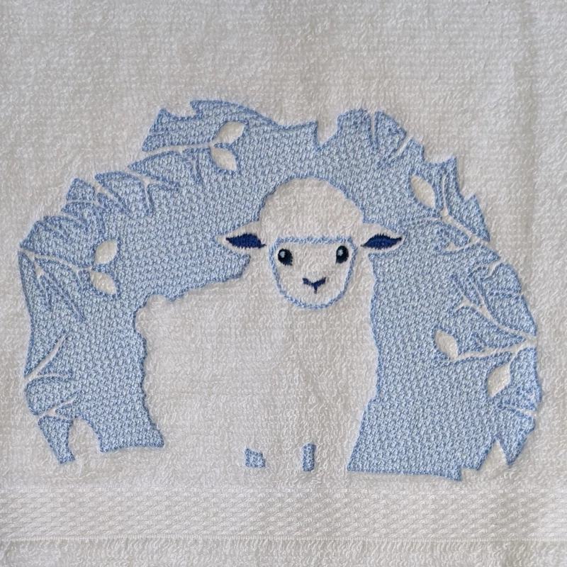 Sheep and Bear Embroidered Hand Towel Set of 2