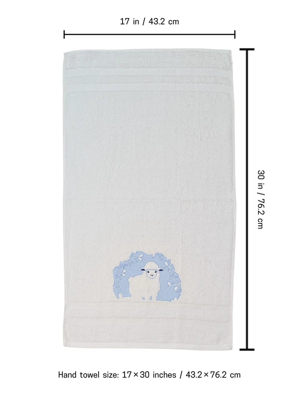 Sheep and Bear Embroidered Hand Towel Set of 2