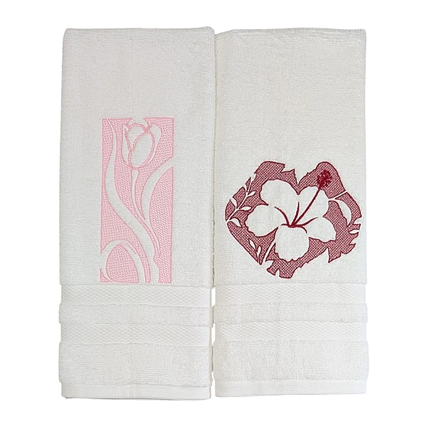 Tulip and Hibiscus Embroidered Hand Towel Set of 2