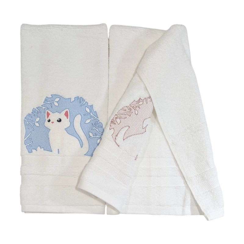 Cat and Dog Embroidered Hand Towel Set of 2