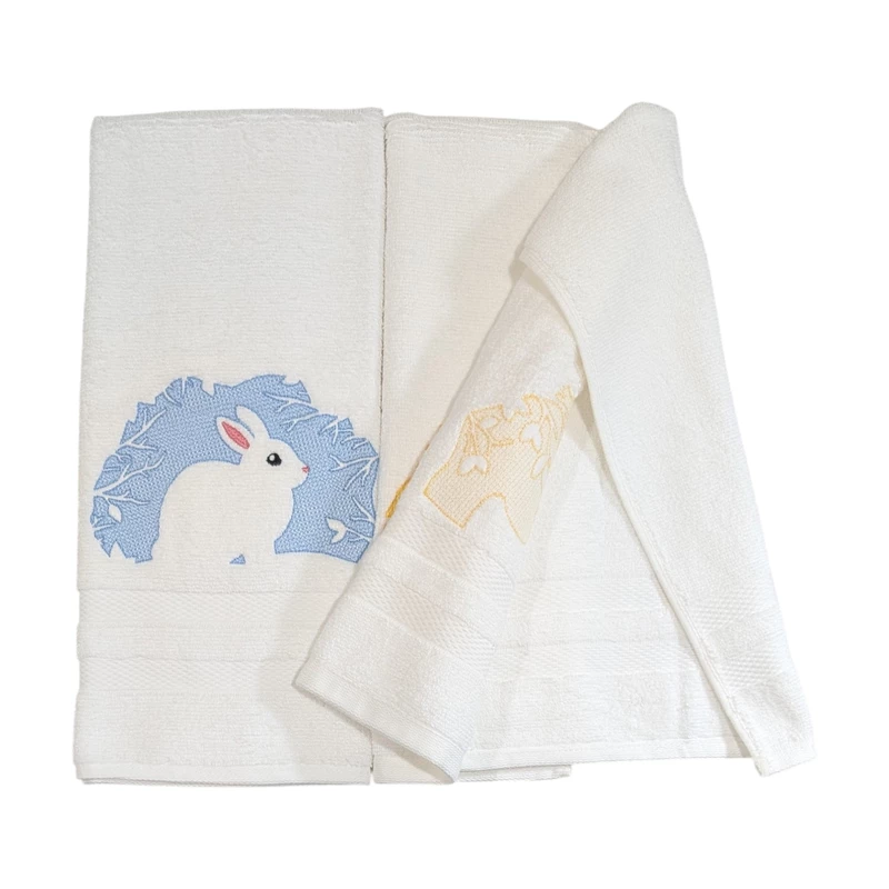 Rabbit and Duck Embroidered Hand Towel Set of 2
