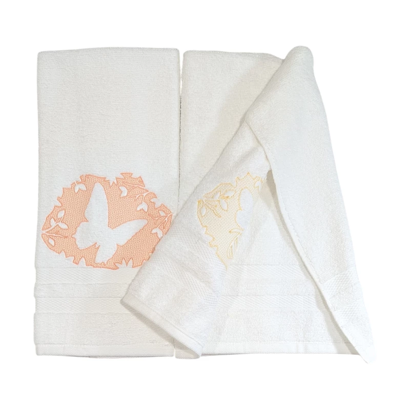 Butterfly and Bumble Bee Embroidered Hand Towel Set of 2