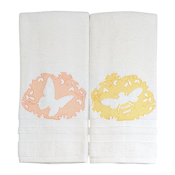 Butterfly and Bumble Bee Embroidered Hand Towel Set of 2