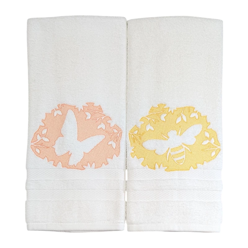 Butterfly and Bumble Bee Embroidered Hand Towel Set of 2