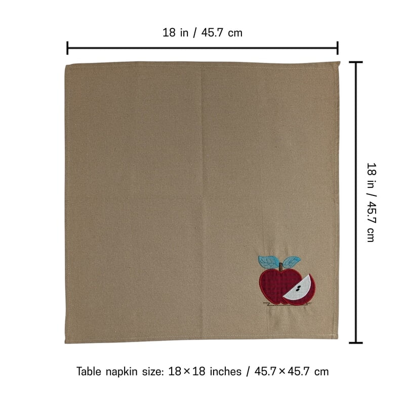 Fruit Embroidered Cotton Table Napkin Set of 4 with Applique in Beige
