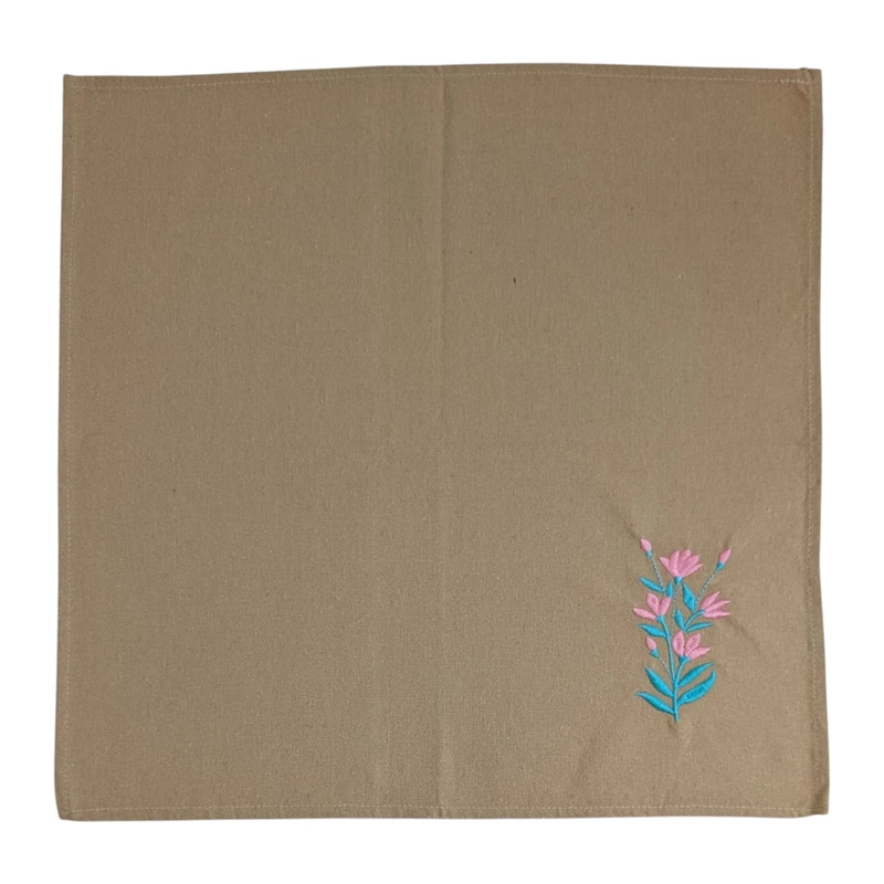 Bluebell, Yellow Coneflower, Snapdragon, Coral Bells, Purple Daisy and Yellow Banksia Embroidered Cotton Table Napkin Set of 6 in Beige