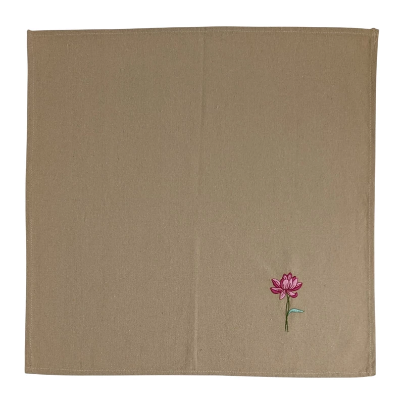 Chrysanthemum, Gladiolus, Lotus, Rose, Daisy and Daffodil Embroidered Cotton Table Napkin Set of 6 in Beige