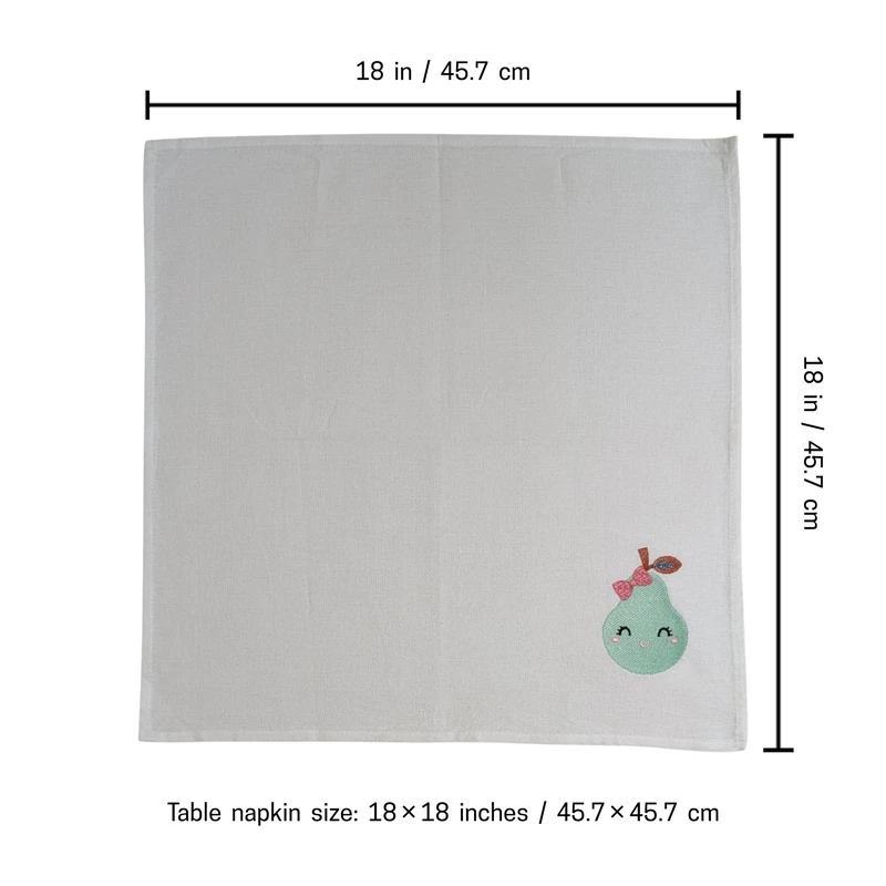 Fruit Embroidered Cotton Table Napkin Set of 4 in White