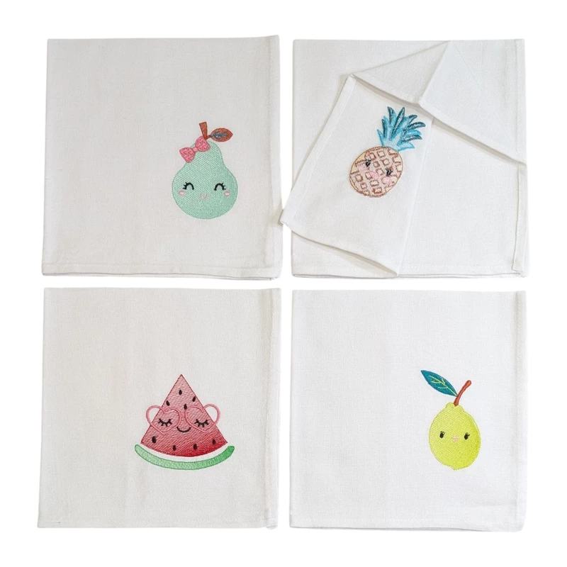 Fruit Embroidered Cotton Table Napkin Set of 4 in White