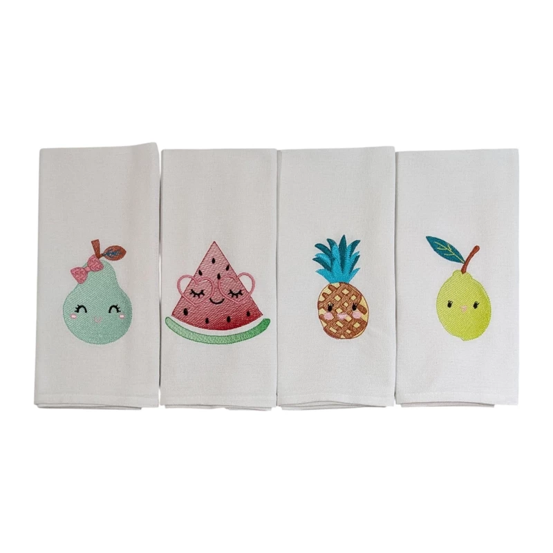 Fruit Embroidered Cotton Table Napkin Set of 4 in White