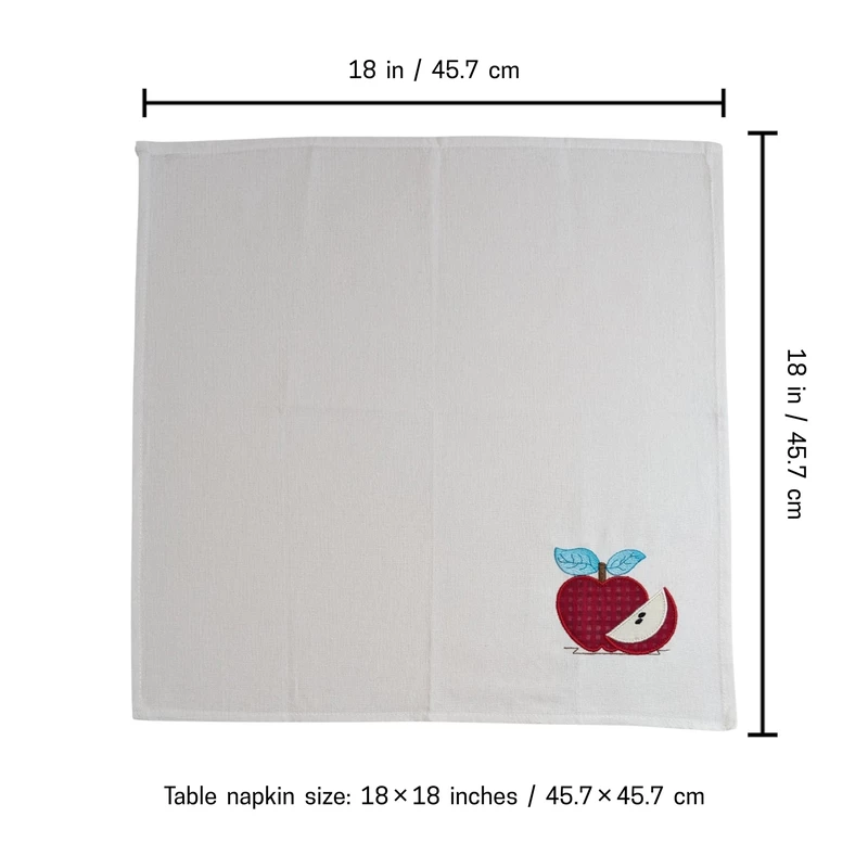 Fruit Embroidered Cotton Table Napkin Set of 4 with Applique in White