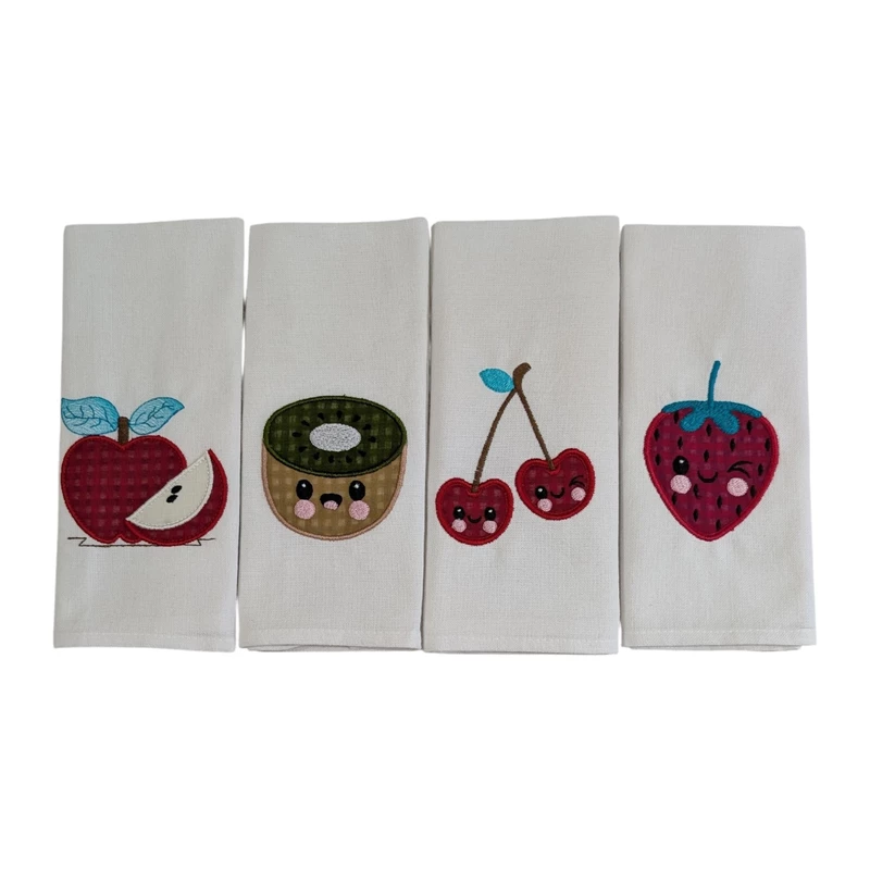 Fruit Embroidered Cotton Table Napkin Set of 4 with Applique in White