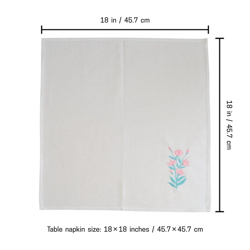 Bluebell, Yellow Coneflower, Snapdragon, Coral Bells, Purple Daisy and Yellow Banksia Embroidered Cotton Table Napkin Set of 6 in White