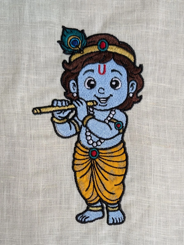 Baby Krishna Embroidered Textile Wall Art Frame with Applique