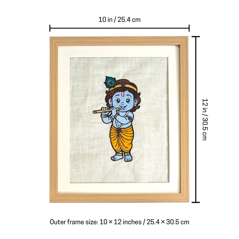 Baby Krishna Embroidered Textile Wall Art Frame with Applique