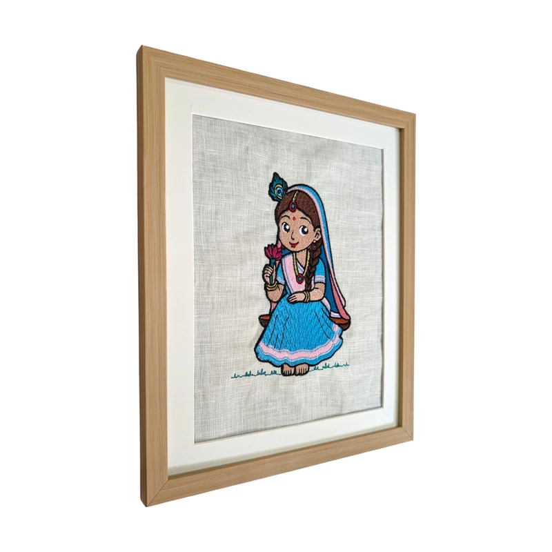 Baby Radha Embroidered Textile Wall Art Frame