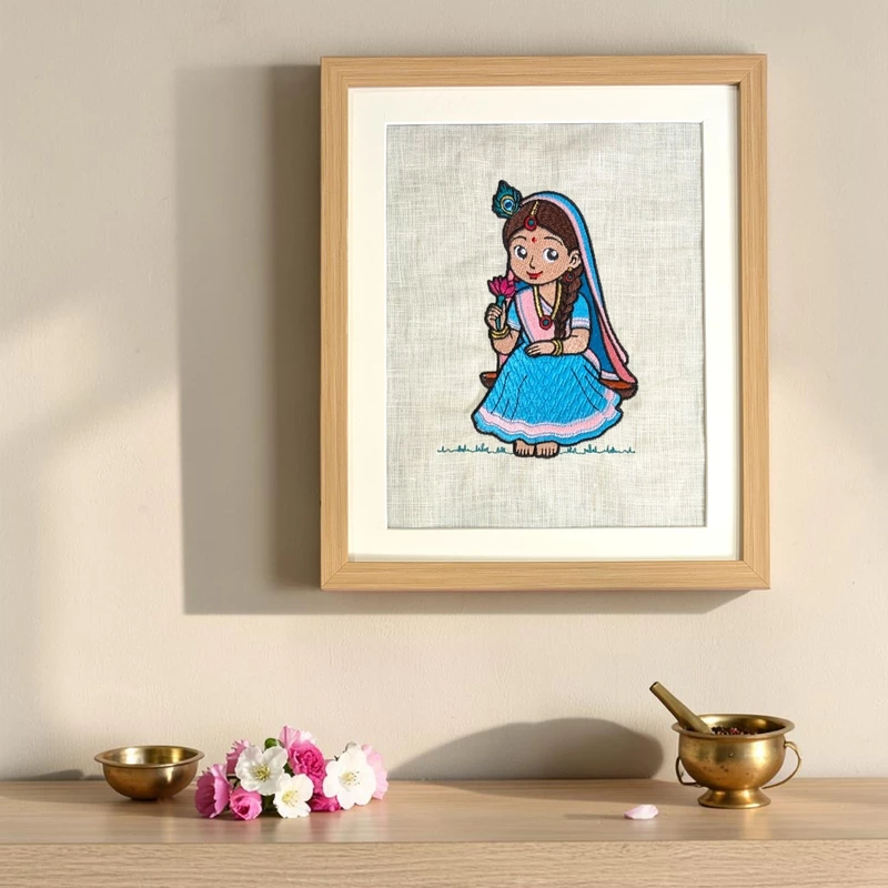 Baby Radha Embroidered Textile Wall Art Frame
