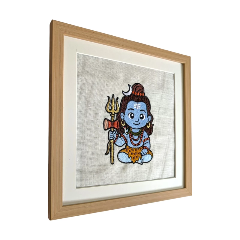 Baby Shiva Embroidered Textile Wall Art Frame