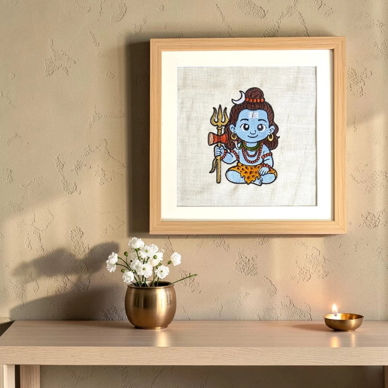Baby Shiva Embroidered Textile Wall Art Frame
